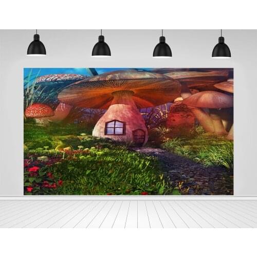 Scopiso Photography Backdrop Magic Forest Pink Mushroom House Vinyl Background For Childrens Portrait Photo Studio Props