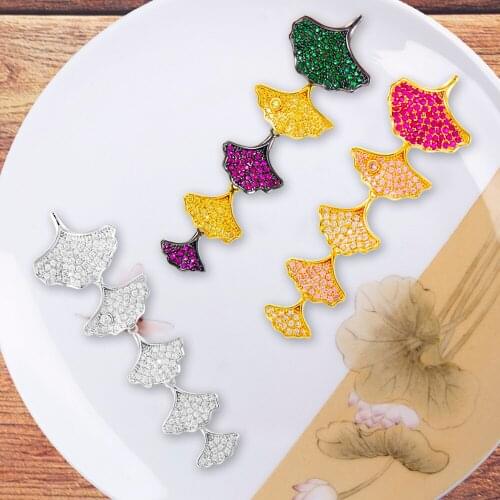 Jimbora Elegant Luxury Lucky Ginkgo Leaf Pendant Earrings Jewelry For Women Bridal Wedding Party Show Girl Daily Accessoriess