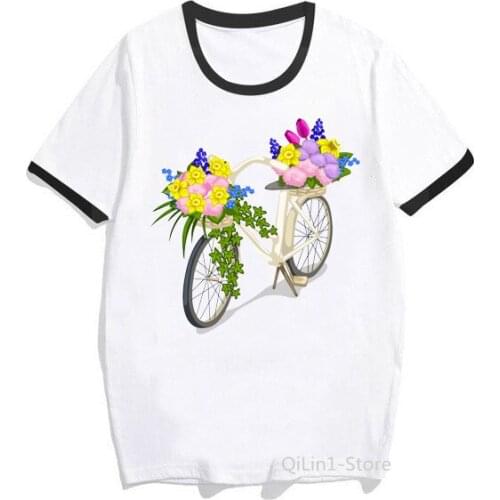 2021 Hot Sale Bicycle Flowers Print Tshirt WomenS Clothing Summer Fashion T-Shirt Femme White Casual T Shirt Female Tops