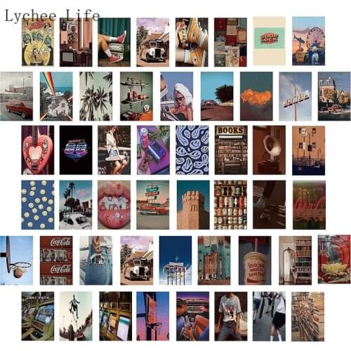 Lychee Life 50Pcs Landscape Scrapbooking Paper Painting Wall Art Home Decoration Posters Prints Plant Pictures For Living Room