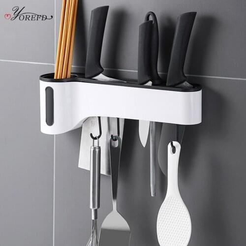 OYOREFD Wall Mounted Multi-function Knife Holder With Hook Kitchen Stainless Steel Knife Stand Kitchen Tableware Organizer
