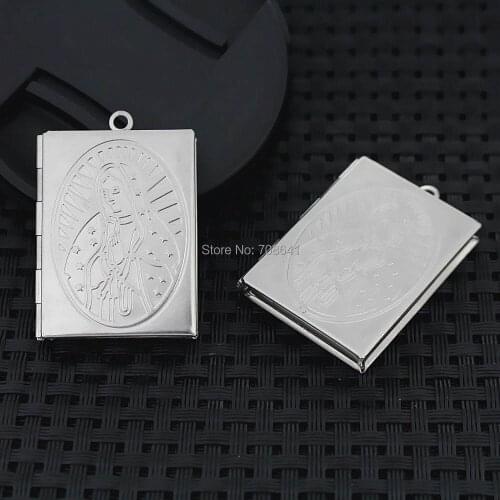 Stainless Steel SUS Photo Locket Pendant Wish Prayer Box Rectangle Locket European Charms DIY Findings Settings 27x39mm