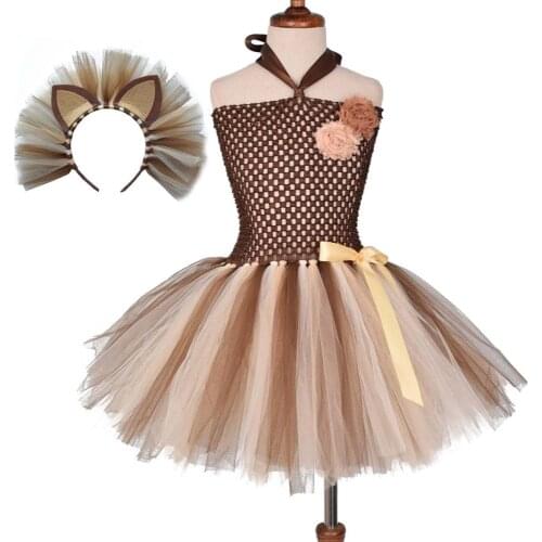 New Kids lion costume Girls Tutu Dress Headwear Tail Animal Girl Party Dresses Girls Halloween Performance Cosplay Costumes
