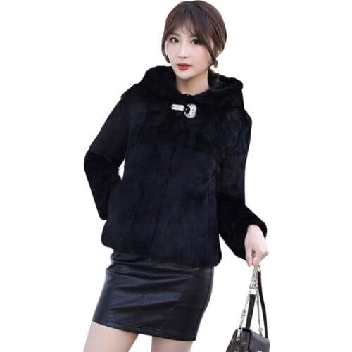 New Ladies Hood Vintage Pure Real Rabbit Fur Coat Natural 100% Rabbit Fur Jacket Shinny Buckle Classical Waistcoat tsr852