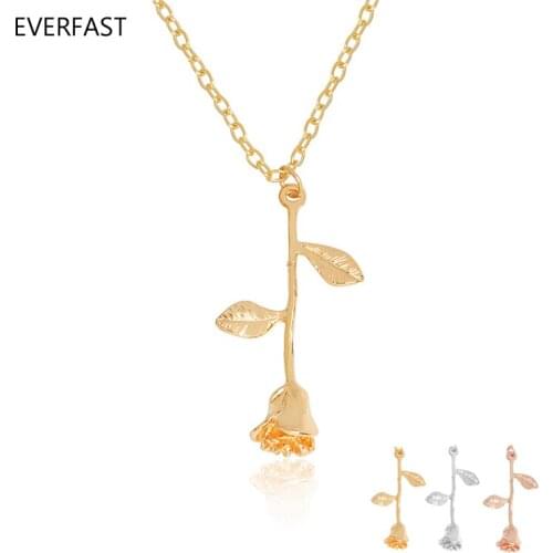 Wholesale 10Pc/lot Dainty Rose Flower Pendant Necklace Delicate Beauty and The Beast Necklace Bridesmaid Gift Jewelry