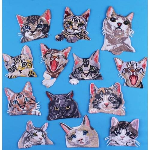 Cartoon Cat Patch Embroidery Patch Animal Iron On Patches For Clothing Cute Animal Applique Cloth Patch Fusible Badge Wholesale