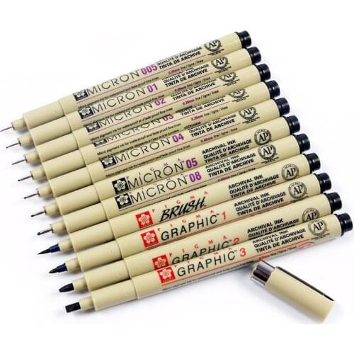 Pigment Liner Pigma Pen Micron Marker 0.05 0.1 0.2 0.3 0.4 0.5 0.8 Brush Different Tip Black Fineliner Sketching Pen markers