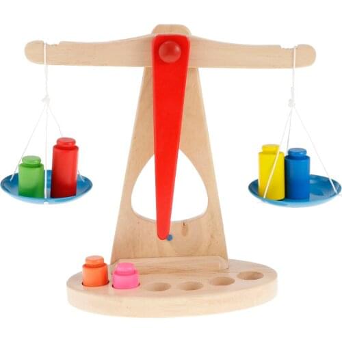 Attractive Children Toy Educational Teaching Balance Scale Wooden Weights