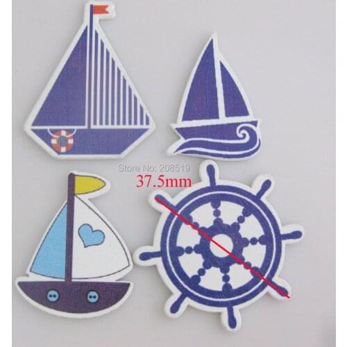 WBNLOA 50pcs Flatback buttons DIY decoration mix sea type blue wooden button not have holes
