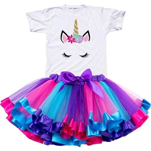 Unicorn Dress Tutu Rainbow Girls Dress Birthday Party Toddler Baby 1 to 8 Years Birthday Vestido Outfits Children Kids Clothes