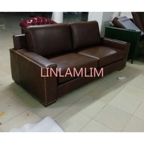 Top graded cow real genuine leather sofa sectional living room sofa home furniture couch 3-seater American style oil wax leather