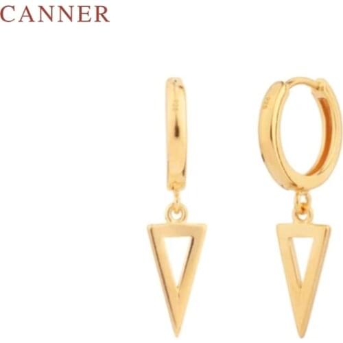 CANNER Real 925 Sterling Silver Earrings For Women Simple Stylish Triangle Earrings Hoops Zircon Diamond Jewelry Pendientes