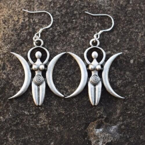 1pair wiccan Triple goddess earring moon jewelry with hook mother goddess