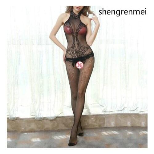 Shengrenmei 2019 Hot Sale Women Sexy Nylon Nightwear Erotic Apparel Lace Halter Lingerie Black Teddies Bodysuits Dropshipping
