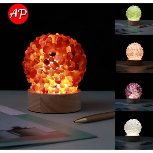 1pc Natural Luminous Crystal Lighting Ornaments Rose Quartz USB Night Light Health And Eye Care Lamp Decorate Gift