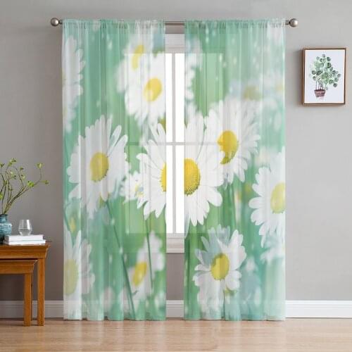 Plant Daisy Flower Window Treatment Tulle Modern Sheer Curtains for Kitchen Living Room the Bedroom Curtains Decoration