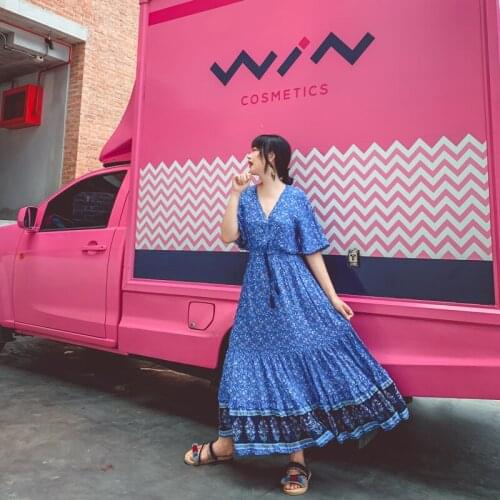 Video scene shooting Turkey Bohemia v-neck loose big skirt of tall waist dress holiday beach dress