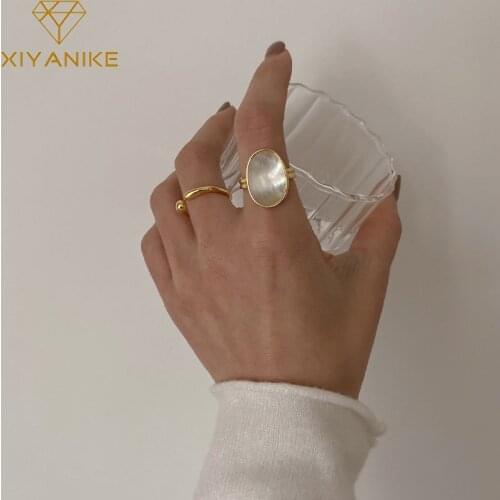 XIYANIKE 925 Sterling Silver Oval Shell Colorful Rings Female Unique Design Fashion Light Luxury Opening Exquisite Simple Couple