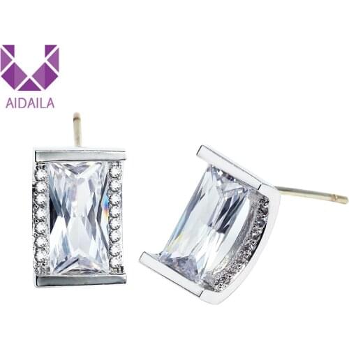 Women Stud Earrings with AAA+ Cubic Zirconia Square Gift for Girl Wedding Earrings for Office Ladies New Jewelry