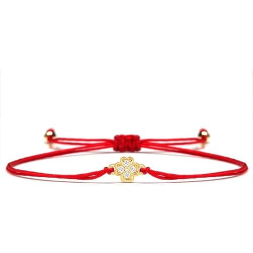 Sparkling White Cubic Zirconia Four Leaf Clover Love Charm Bracelet Women Girl Mini CZ Stone Luck Happiness Red String Jewelry