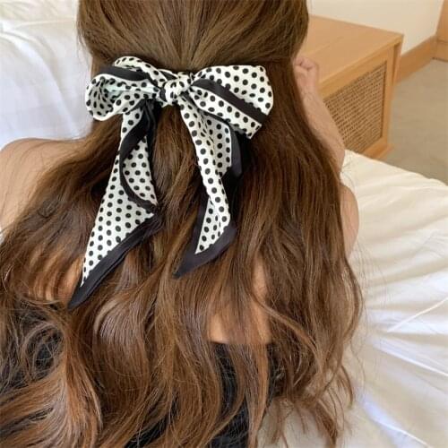 Luna&Dolphin Women Spring Wide Ribbon 100X10cm French Style Black White Dot Skinny Scarf Headbands Neckerchief Streamer Choker