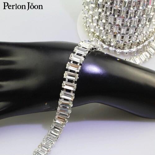 1 yard Array rectangle Glass crystal rhinestone trim crystal decorative metal chain clothing accessories ML100