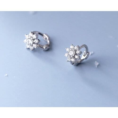 100% 925 Sterling Silver Clear Zircons Full Drill Hoop Earrings For Women Girls Flower Earring Anti-allergy Fine Jewelry Gifts