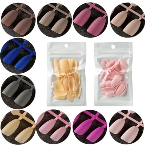 24pcs/opp Matte Nail Art Short Fake Coffin French False Tips Extension Press on Nails Medium Long Ballerina False Nail Art