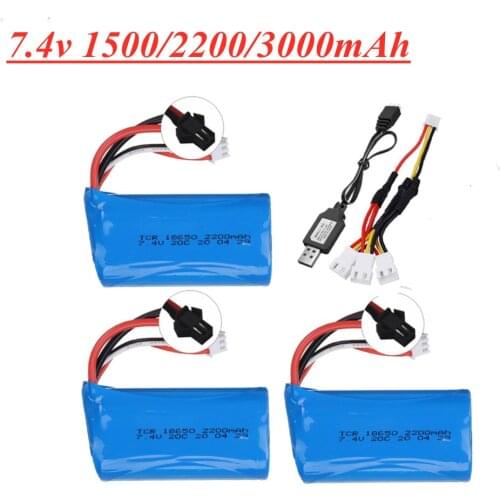 2s 7.4V 2200mah/3000mah 18650 Battery SM plug for WPL MN99S D90 U12A S033g Q1 H101 Rc Boats Cars Tanks Drones Parts