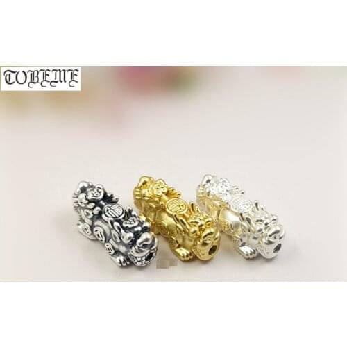 3D 100% 999 Silver Pixiu Bead Pure Silver Fengshui Wealth Pixiu Beads Lucky Beast Jewelry Beads DIY Bracelet Good Luck