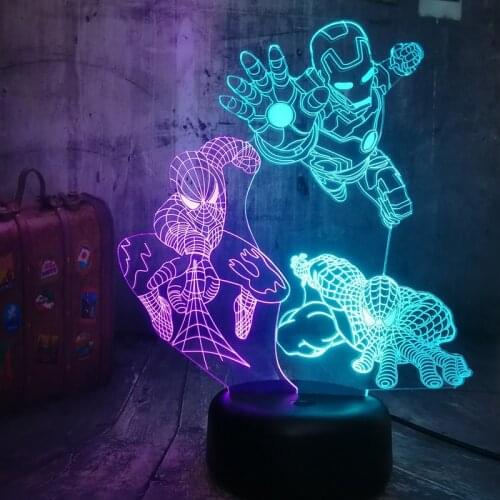 Disney Avengers Iron Man Spiderman 3D LED Night Light 7/16 Color Interior Decoration Table Lamp Childrens Toy Birthday Gift