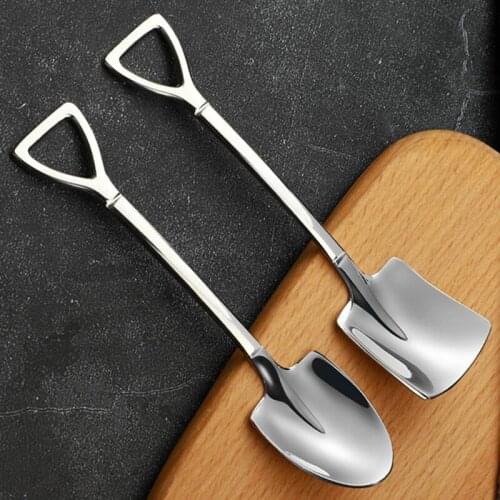 4PCS Coffee Spoon Cutlery Set Stainless Steel Retro Iron Shovel Ice Cream Spoon Scoop Creative Spoon tea-spoon Fashion Tableware
