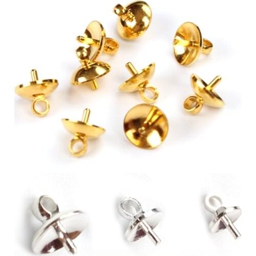 50pcs 3/4/5/6mm Brass Half hole Charms Eye Pins Beads End Caps Top Drilled Pendant Bails Findings Connectors For Jewelry Makings