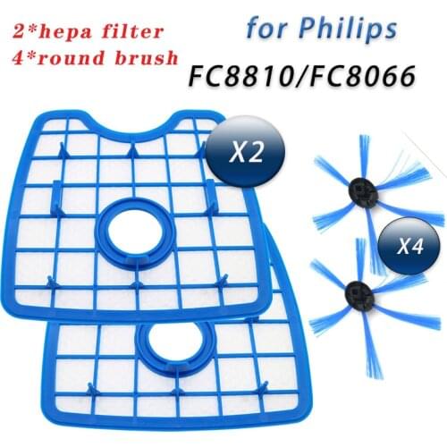 6pcs/set Vacuum Cleaner 4round brush and 2 filter screenfor Philips Robot FC8066 FC8820 FC8810 Sweeping robot accessories