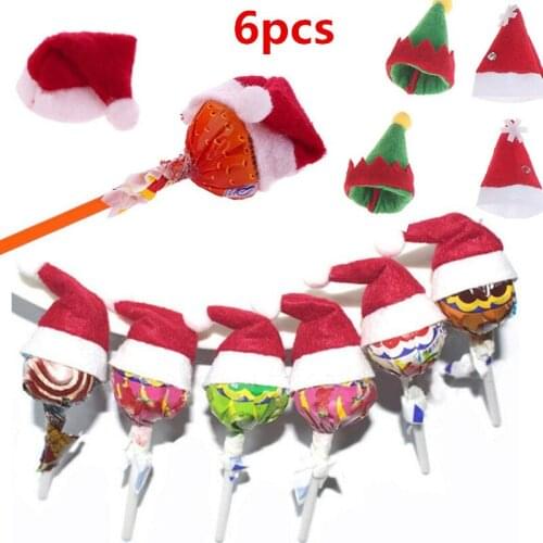 6Pcs/lot Lollipop Christmas Hat Small Mini Candy Santa Claus Cap DIY Decoration Party Accessories t Lollipop Hat Wedding Gift