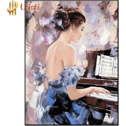 3D Diy Abstract doodle woman playing piano Diamond Painting Art full round Diamond Picture Mosaic Gift Home Wall Decoration