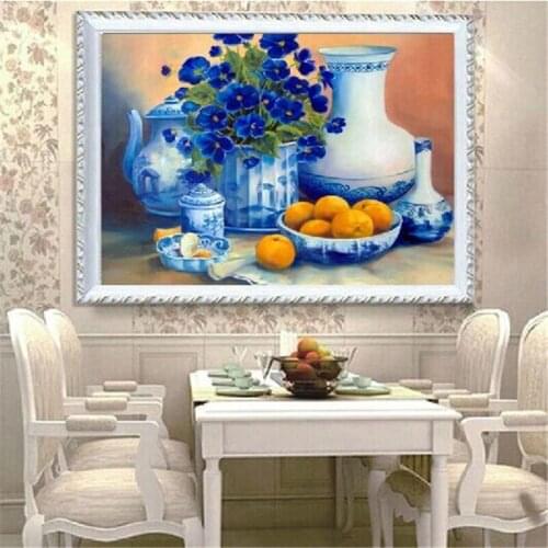DIY diamond painting Cross stitch cube drill Blue and white porcelain diamond embroidery home decoration diamond needlework