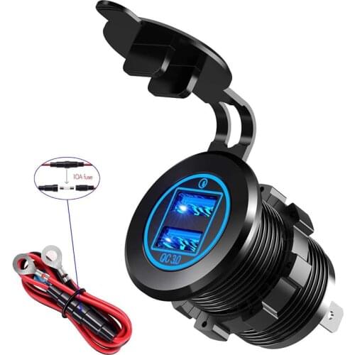 36W Quick Charge Aluminum Alloy 3.0 Dual USB Car Charger Socket Outdoor Car Power Socket For 12V/24V Car Boat Motorcycle