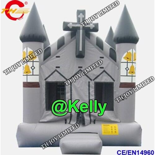 Free shipping to door cheap inflatable bouncer castle with cross, halloween inflatable bounce house, air bouncer jumper moonwalk