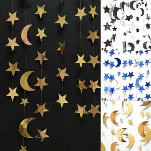 Glitter Star Moon Paper Garland Banner Hanging Decoration For Wedding Birthday Festival Party Supply Diy