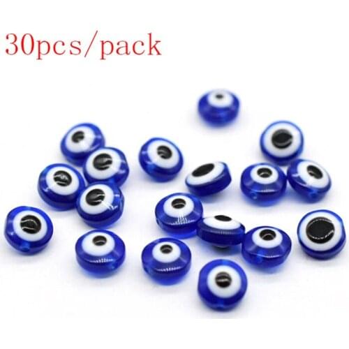 30pcs/pack Blue Turkish Evil Eye Connector Beads 8mm Handmade Bracelet Anklet Clavicle Necklace Beaded Diy For Jewelry Findings