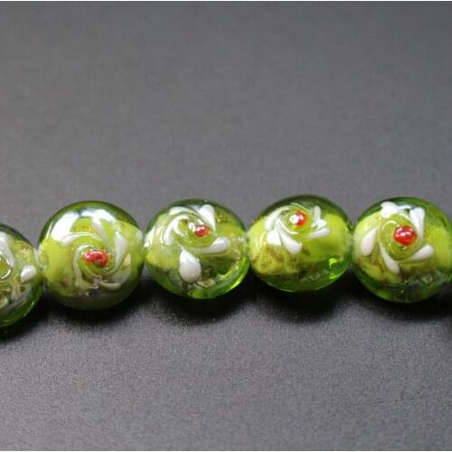 20pcs/Lot 16mm*14mm*10mm Olive Green colors Lampwork Glass Beads Flower Flat Beads Charms for jewelry making