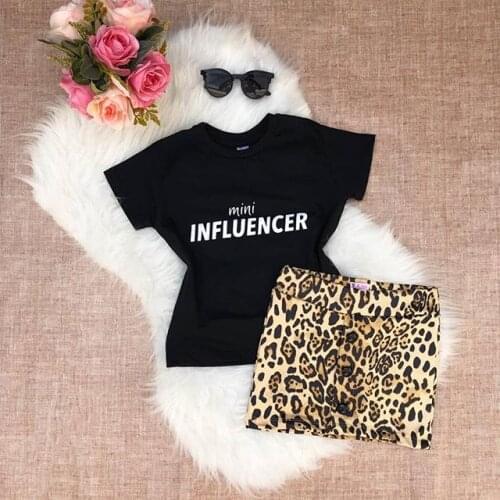 Kids Baby Girls Clothes Sets 2021 Summer Children Short Sleeve Letter Print t shirt tops and Leopard Skirts Kids Outfits 1-5Y