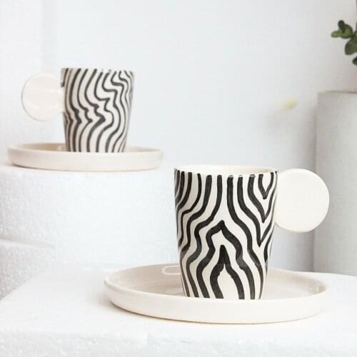 Handmade Design Wonders Figured Ceramic Set of 2 Espresso Cups Turkish Coffee Cup and Saucer Tea Mug Water Glass Cappuccino