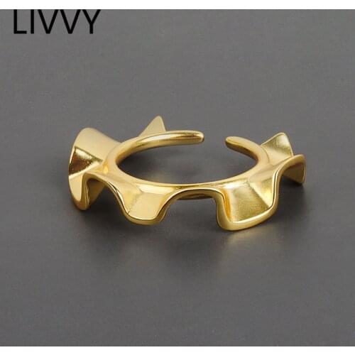 LIVVY Silver Color Irregular Wavy Shape Rings Fashion Creative Design Party Women Jewelry Gift