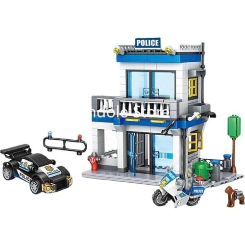 Police Station Police Headquarters Police Car Roadblock Police Motorcycle Building Blocks Brick Model Puzzle Toys Children Gifts