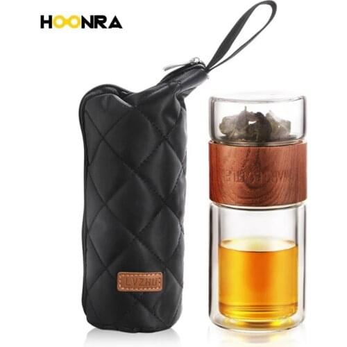 HOONRA Teaware Set Water Bottle Portable Double Wall Kung Fu Tea With Carring Bag Heat-resistant Tea Filter Travel Drinkware