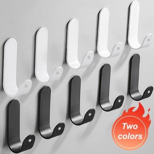 Wall Mounted Towel Hook Black White Coat Hook Rustproof Hanging Hooks Hanger Hats Bag Robe Key Adhesive For Bathroom Accessories