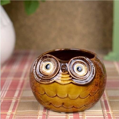 New Creative gift zakka ceramic arts handmade owl jar micro landscape pottery ornaments animal pot crafts vase home decoration