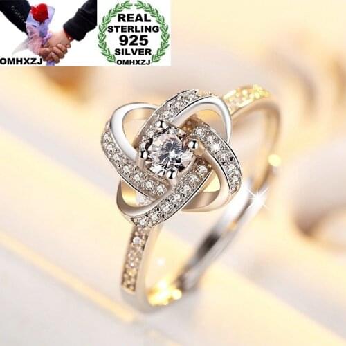 OMHXZJ Wholesale European Fashion Woman Man Party Wedding Gift Silver White Star AAA Zircon Open 925 Sterling Silver Ring RR280